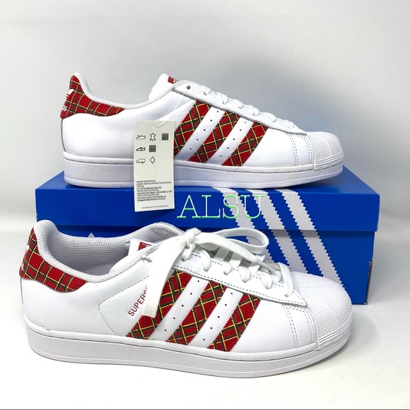Adidas Superstar Leather White Red Women Sneakers - Picture 9 of 11